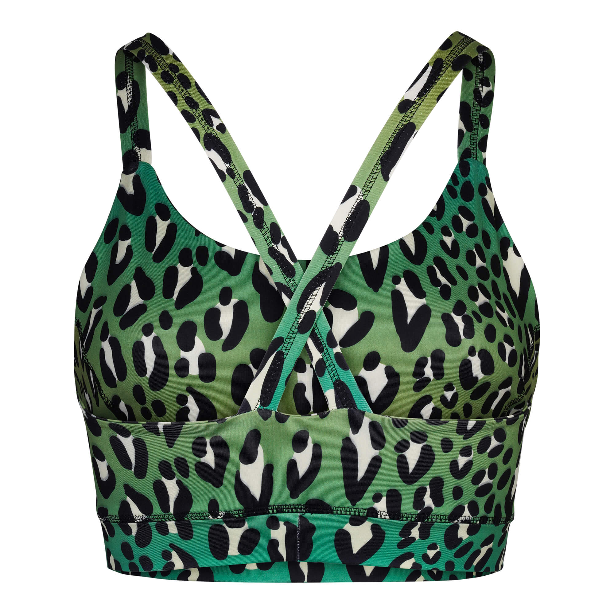 Yoga bra von hinten mit grünem Leopardenmuster