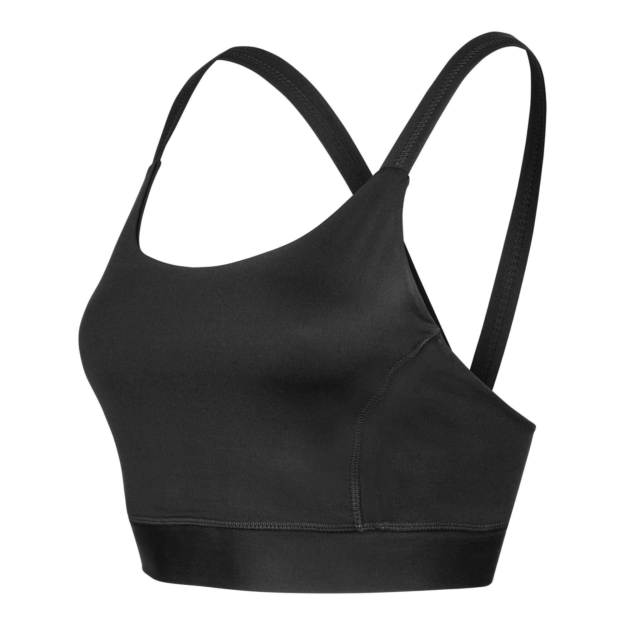 Schwarzer yoga bra von der Seite